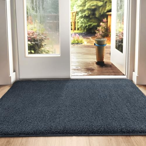 DEXI Smutsfångare Dörrmatta, Halkfria Barriärmattor för Inomhus, Superabsorberande Entrématta Maskintvättbar mjuk Golvmatta Matta, Blå-svart, 80 x 120 cm | Superabsorberande, halkfri, maskintvättbar, låg profil, entrématta för ytterdörr, entré, leriga skor och tassar