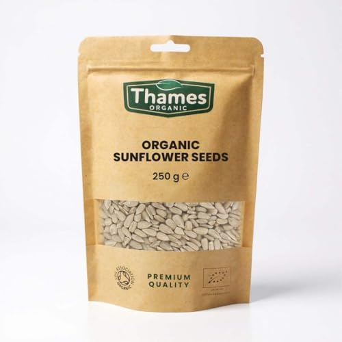 Organic Sunflower Seeds - Raw, Vegan, GMO-Free - No Additives or Preservatives - High in Vitamin E and Fiber, Source of Protein, Certified Organic - Thames Organic 250g