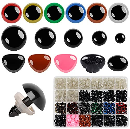 Buylorco 600 STK. Farbig Puppenaugen und -Nasen Sicherheitsaugen Teddyaugen Bastelaugen aus Plastik, für Amigurumi, Puppe, Plüschtier, Teddybär, Basteln (Ø 6～14mm)