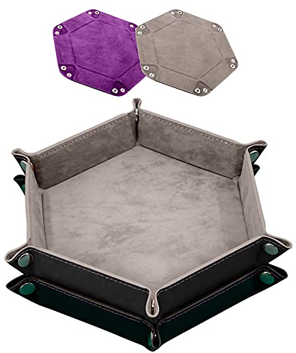 SIQUK 2 stycken tärningsbricka dubbelsidig tärningsbräda PU och sammet Dice Tray tärningshållare för DND RPG och andra brädspel (grå, lila)