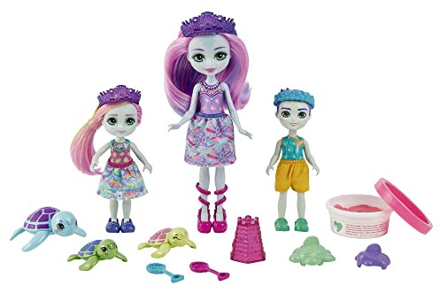 Enchantimals Royaume de l'océan Coffret Famille de Tinsley Tortue, avec 3 Mini-poupées, 3 Mini-Figurines et Accessoires, Jouet pour Enfant, HCF95