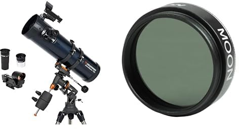 Celestron 31045 AstroMaster 130EQ Newton-reflektroteleskop, mörkblå & Celestron 94119-A 1,25 tum månfilter – för månskådning, extra ljusstarka planeter eller naturskådning över sand eller snö, svart