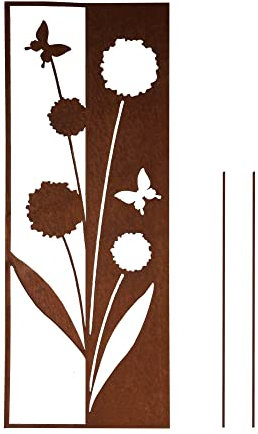 UNUS Cartel para jardín con flores, diseño de aspecto oxidado, decoración para el jardín
