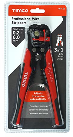 TIMCO Pelacables profesionales – Cortes, tiras y engarzados 3 en 1 – Pelacables multifuncionales de alto rendimiento – para uso con cable plano o redondo y alambre – 8 pulgadas