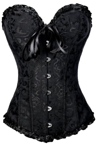 PhilaeEC Damen Schnürkorsett Top Übergröße Satin Floral Boned Overbust Bustier Lingerie(Schwarz, S)
