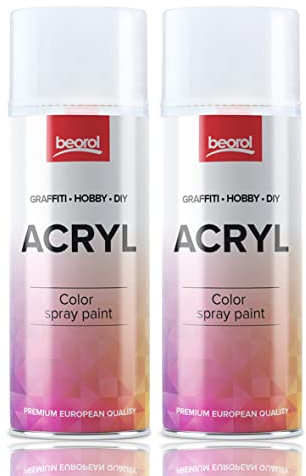 BigDean by Beorol 2x Sprühlack weiß, glänzend - Sprühfarbe Spraydose Acryllack DIY Lack Spray 400ml Sprühdose Lackspray für Kunststoff, Metall, Holz, uvm. - RAL 9010 Glanz Reinweiß