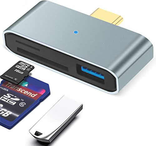 Lector de Tarjetas SD USB C, Lector de Tarjetas de Memoria USB C a SD/Micro SD, Adaptador de Lector de Tarjetas SD, USB C a USB 3.0, Compatible con MacBook, Portátiles, Teléfonos Tipo-C y Más
