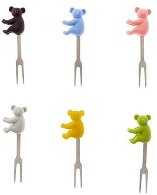 Koala Spain Pinchos Acero Inoxidable para Comida, Koalas 3D de 6 Colores (6 Unidades)