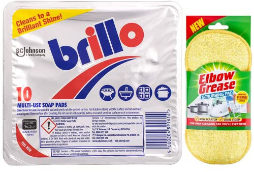 Brillo Multi-use Soap Pads (10 Pads)-Household Cleaner - Effective for Cleaning Pots, Pans, Cookers - with Scrubbing Pad