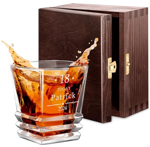 Maverton Engraved Whisky Glass for Man, Ornamental Design, Birthday | Personalised Glassware for him, 280 ml Tumbler with Engraving, for Birthday, Geometric Tumbler for Brother
