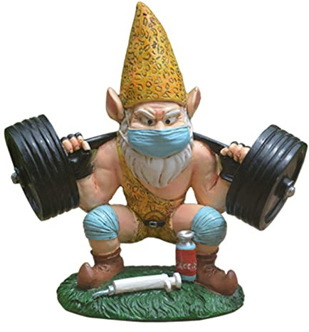 FIYSON Sculpture de GNOME en Exercice Sculpture en résine d'un GNOME soulevant Un haltère Nain de Jardin Humour Exterieur Figurine pour la décoration de Table de Cour, de pelouse et d'intérieur