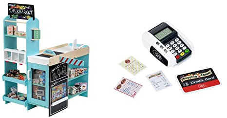 Theo Klein 9391 Supermarkt, Holz (MDF) I Moderner Kaufmannsladen & 9333 Bezahl-Terminal mit Licht & Sound | Ergänzung zu Spielzeugkassen | Inkl. Contactless-Payment-Funktion