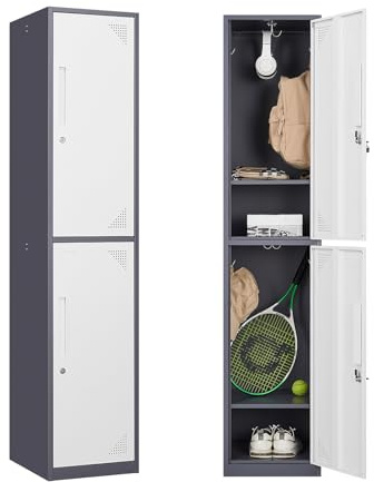 Sightlife Gabinete de Almacenamiento de Metal de Acero con Puertas con Cerradura, Armario de Almacenamiento de Oficina con 2 estantes Ajustables y Ganchos para el hogar, la Escuela (2 Puertas)