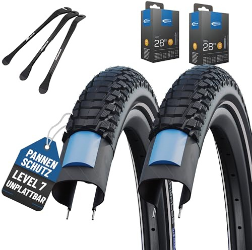 2er Set Schwalbe Reifen Marathon Plus Tour 2022 Smart Guard 28x1,40 Zoll (37-622), 28x1,50 (40-622) oder 28x1,75 (47-622) Schlauch wählbar + Reifenheber (DV-Ventil Schläuche, 28x1,50 Zoll (40-622))