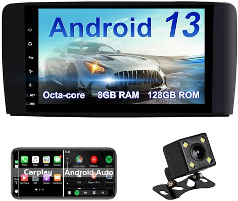 Autoradio Android 13 per Mercedes Benz GL ML CLASSE W164 X164 ML350 ML450 ML500 GL320 GL450 Octa Core 8G RAM+128G ROM con Carplay/Android Auto, navigazione GPS, radio FM/AM/RDS, Bluetooth, SWC, WIFI