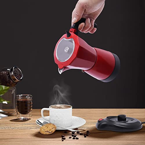 EurHomePlus 300 ml 480 W aluminium elektrisk espressospis mokakrukor med bas 6 espressomuggar för familjer, sammankomster, kaféer, kontor, studentsovsalar, affärsresor etc. (röd)