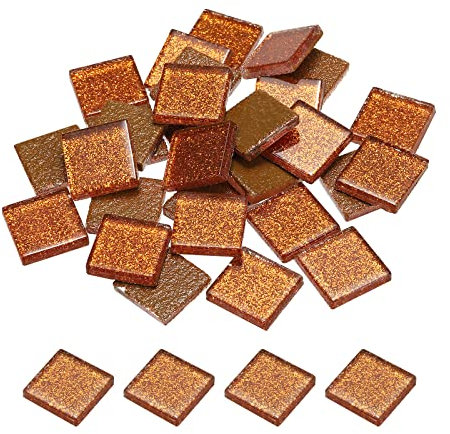 sourcing map Mosaïque Carrelage Tuile Tesselle, Verre Éclat Cristal Vrac Carré Paillettes Carreaux 2x2cm pour Maison Décoration, Pack de 25(100g, Noir Orange)