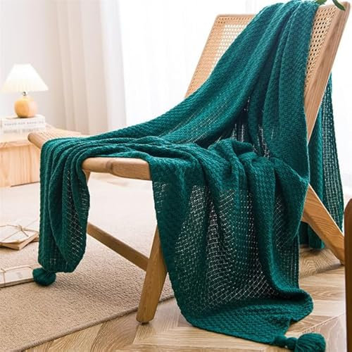 KUCOON Gestrickte Überwurfdecke mit Quaste, einfarbig, Waffelprägung, nordische Decken für Bett, Sofa, Couch, grob gestrickte Tagesdecke