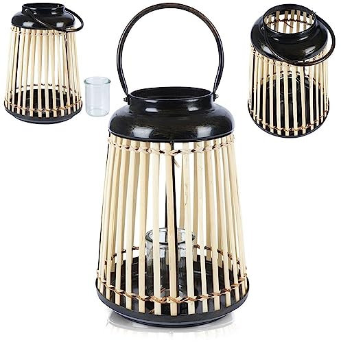 Laterne Gartenlampe Gartenleuchte Kerzenhalter Kerzenständer aus Bambus 33 cm