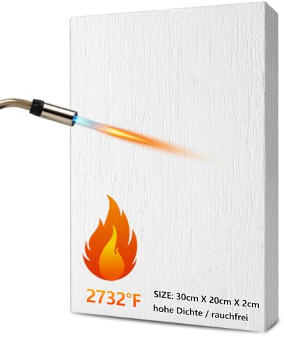 BXI Keramikfaser-Wärmedämmplatte, 30 x 20 cm, Dicke: 2 cm, 1 Stück, anorganisch, schwer entflammbar, hitzebeständig, Hochtemperaturisolierung