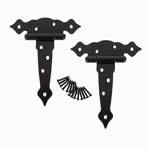 KOVNISE 2 Stück 8 Zoll T-Strap Hochleistungs-Schuppentürscharniere Torriemenscharniere Schwarz Ausgefallenes T-Scharnier Geschmiedete Hardware für Holzschuppen Scheunentor Zauntor Tor Schwinge Hoftür