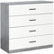 URBNLIVING Commode moderne à 4 tiroirs en bois pour chambre à coucher (carcasse gris cendré + tiroirs blancs, 4)