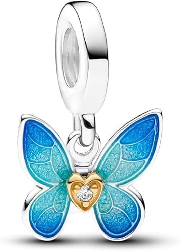 PHCLASY Blauer Schmetterling Charms Family Bead Zirkonia fit Der größte Teil Europas und Amerikas Armband&Halskette，Schmuck Charms für Damen
