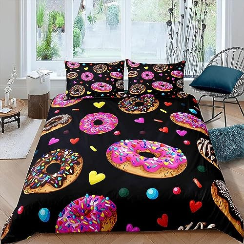 Set Copripiumino Matrimoniale 260x240 Ciambella Biancheria da Letto in Morbida Microfibra Stampa 3D Ragazza Carina Copripiumini con Cerniera + 2 Federe, B1061