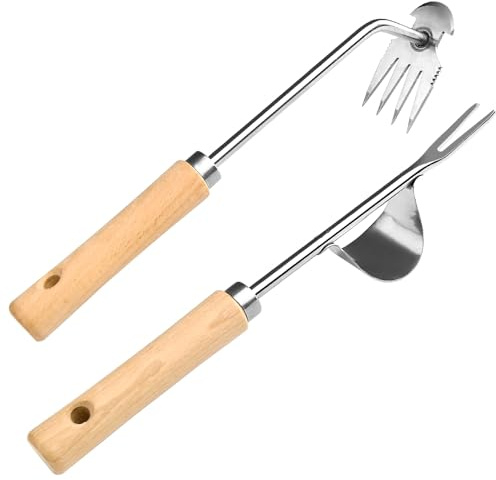 GANCHUN Hand Weeder Tool, Stainless Steel 2 Pcs Weeder Tool for Garden and Farm,Weeding Tool for Gardening,Garden Weeder, Weed Pulling Tool, Weed Puller Tool(Wooden Handle)…