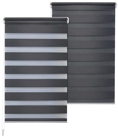 Doppelrollo DuoRollo Klemmfix ohne Bohren Seitenzug Fenster Rollo anthrazit B 110cm (106cm Stoffbreite) x H 150 cm
