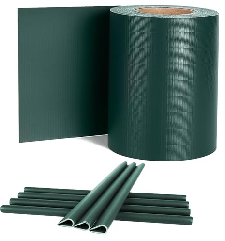 UISEBRT Tiras de protección visual de PVC para esteras de doble varilla, 65 m x 19 cm, valla de doble varilla, lámina opaca para valla de jardín, incluye 30 clips de fijación, protector de privacidad