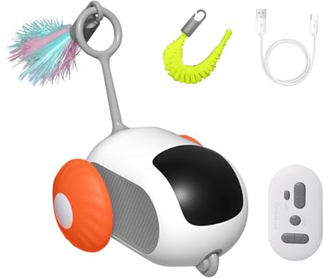MiOYOOW Katzenspielzeug Selbstbeschäftigung, Über USB Wiederaufladbares Interaktives Katzenspielzeug mit Fernbedienung, Elektrische Maus und Ersatzfeder 2 Arbeitsmodi Haustierspielzeug für Katzen
