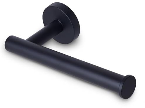 Black Toilet Roll Holder Wall Mounted Rust Free Waterproof SUS 304 Stainless Steel Toilet Roll Holder Screw Mount Paper Loo Roll Holder Sturdy Tissue Toiletroll Holder - With Fixtures & Manual