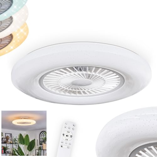 HOFSTEIN LED Deckenventilator Benesal, dimmbarer Ventilator aus Metall/Kunststoff in Weiß, runde Deckenleuchte Ø 59 cm mit Fernbedienung, 45 Watt, 2100 Lumen, 2700-6500 Kelvin, Schlafzimmer, Büro