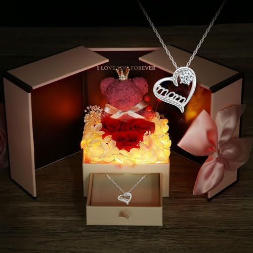 Infinity Rose regalo per la mamma, regalo di compleanno per la mamma, con rose infinite, fiori con luci a LED, rosa eterna e collana per la festa della mamma, Natale, compleanno, regalo per la mamma