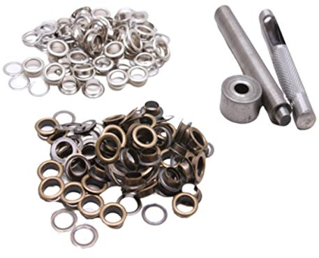 Anneome 100set Eyelet Button Kit with Tools Antique Brass Silver Grommets for Shoes Clothes Crafts Inner Diameter Eyelets for Projects