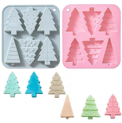 QZKJQDD 2 Stück Weihnachtsbaum-Silikonform, Silikonformen Weihnachten, Schmelzen, Süßigkeiten, Kuchen, Gelee, Backformen für Weihnachtsdekoration, Familienfeier, DIY