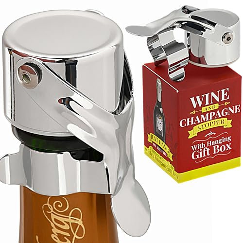 Wine Stopper & Champagne Stopper All In One - Patented Seal, Preserves Bubbles & Taste for Prosecco, Cava, and Wine – 1 Pro Grade Evan James Bottle Stopper With Hanging Gift Box