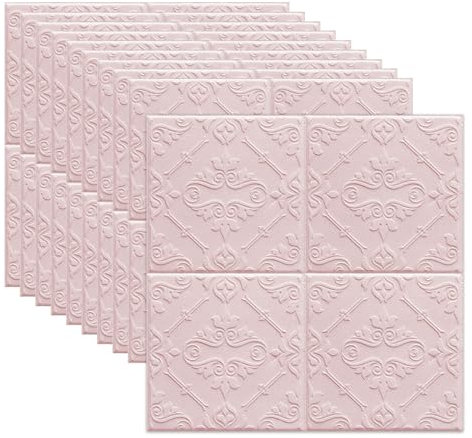 Generisch 3D Wandpaneele zum Abziehen und Aufkleben 4,8 m² große Abdeckung wasserdichte Selbstklebende Schaumstoff Tapete für die Innenwanddekoration zu Hause oder in Hotels, 10 Stück,Rosa