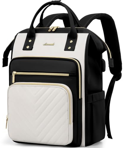 LOVEVOOK Laptop Backpack for Women, 17 inch Womens Backpack for School College with USB Port & Anti-theft Zipper, Large Computer Laptop Rucksack Casual Daypacks for Business Travel, Black Beige