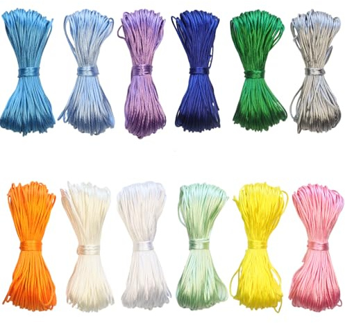 Nylonschnur 1,5 mm für Armbänder, Satinkordel Satin Schnur Nylonfaden, 12 Bündel 240 Meter Makramee Garn Satinbänder Rattail Seide Regenbogen Schnur for DIY Kumihimo Chinesischer Knoten Halskette