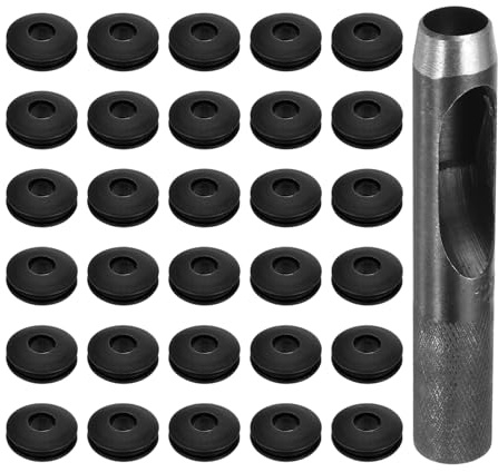 QUARKZMAN 31 Stück Ösen Werkzeug Kit, Ösen Set 12mm Rundlocheisen Ösenzange Kunststoffösen Kunststoff Ösen Scheiben Rostfrei für LKW Abdeckplane Textil Poolplane Zelte Sonnensegel, Schwarz