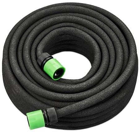 Relaxdays Tubo Irrigazione a Goccia, Gocciolatoio Microforato, Pompa 25 m Gocciolante Acqua, per Giardino e Orto, Nero, Ottone, Gomma, Plastica