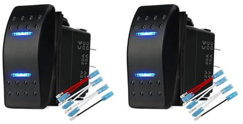 Laroal Lot de 2 interrupteurs à Bascule momentanés on/Off/on étanches DC 12 V/20 A 24 V/10 A 7 Broches DPDT lumière Bleue avec câble de démarrage pour Bateau, Camion, Caravane, Camping-Car, SUV, ATV
