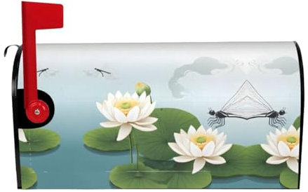 Libelle mit Seerosen-Druck, Briefkastenabdeckung, strapazierfähiges Oxford-Gewebe, für amerikanische Standard- und große Briefkästen