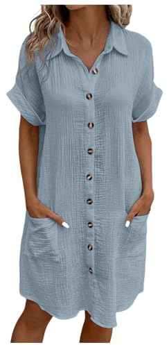 Generico Copricostume Donna Mare Abiti Lunghi Estivi Camicia da Spiaggia Camicetta in Cotone Elegante Vestiti Corti Costumi da Bagno Bikini Cover Up per Piscina Mare Estate Vacanza