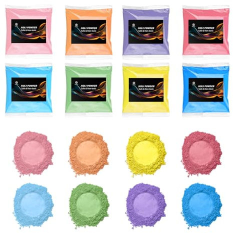 JimKing Holi Color Run Powder - Polvere colorata per campi estivi, festival, maratone 5K, rivelazioni di genere, feste, raccolte fondi, lavabile, facile da pulire, 8 colori x 100 g