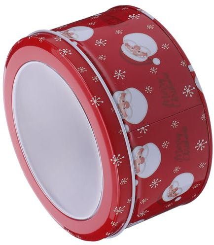 Didiseaon Christmas Cookie Tin Round Cartoon Santa Claus Design Steel Goodie Box Window for Holiday Baking Treats Packaging