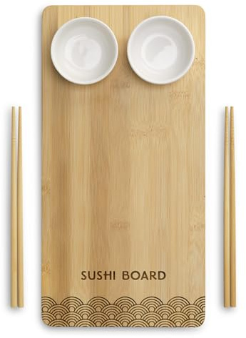 eBuyGB Tagliere per sushi, bacchette e piatti per salse, set regalo per sushi, regalo per coppie, vassoio per sushi, piatto da cucina giapponese, piatto da portata per sushi regalo