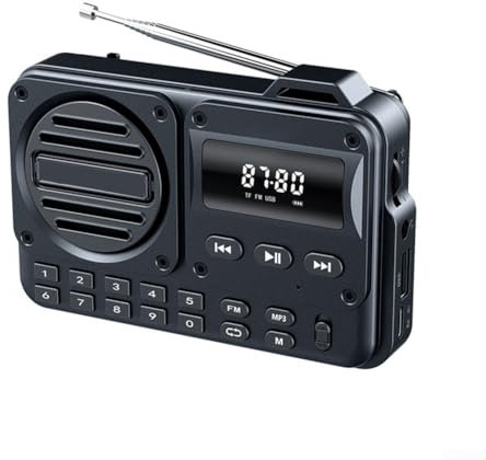 Piccole radio portatili AM FM, radio digitale DAB FM ricaricabile, 1200 mAh, radio portatile a batteria e alimentazione a rete (nero)